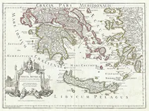 1794, Karte von Delisle über Südgriechenland, Griechische Inseln und Kreta, Topographie.