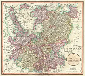 Vintage Geography Maps Drucke: 1799, Cary Map of the Upper and Lower Rhine