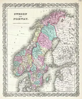 Drucke von 1855, Colton-Karte von Skandinavien, Norwegen, Schweden, Finnland Finnland Drucke: 1855, Colton-Karte von Skandinavien