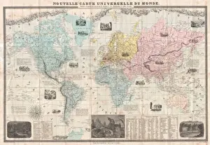Old Map Of The World Drucke: 1859, Delamarche Case Map of the World, topography, cartography, geography, land