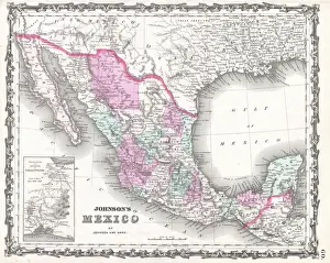 Cartography Illustration Drucke: 1862, Johnson Map of Mexico and Texas