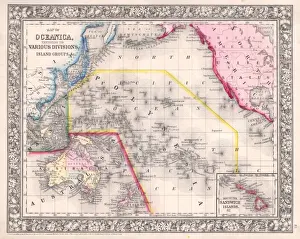 Vintage Australian Maps Drucke: 1864, Mitchell Map of Australia and Polynesia, topography, cartography, geography