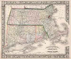 Old World Navigation Charts Drucke: 1864, Mitchell Map of Massachusetts, Connecticut and Rhode Island, topography, cartography