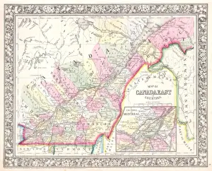 Antique Topographic Maps Drucke: 1864, Mitchell Map of Quebec, Canada