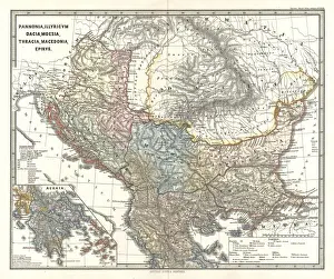 Vintage Geography Maps Drucke: 1865, Spruner Map of the Balkans, topography, cartography, geography, land, illustration