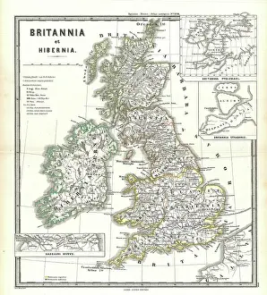 Drucke von 1865, Spruner-Karte der britischen Inseln, England, Schottland, Irland Karte Drucke: 1865, Spruners Karte der Britischen Inseln