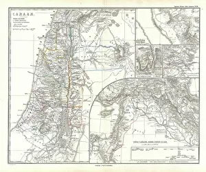 1865, Spruners Karte von Israel, Canaan oder Palästina in der Antike, Topographie, Kartografie.