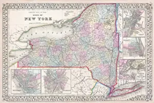 Cartography Illustration Art Drucke: 1867, Mitchell Map of New York State