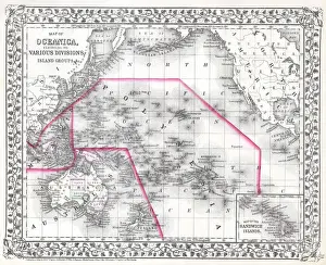 Old World Navigation Charts Drucke: 1874, Mitchell Map of Australia, Polynesia and Hawaii, topography, cartography, geography
