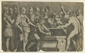 Ancient Greek Art Prints Drucke: Alexander Great commanding work Homer placed