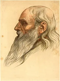 Pen And Ink Portraits Drucke: Alphonse Legros, Study of a Mans Head with a Full Beard, French, 1837-1911, pen