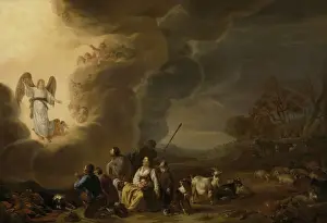 Museum Quality Art Pieces Drucke: The annunciation to the shepherd, Cornelis Saftleven, 1630 - 1650