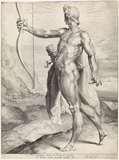 Bow And Arrow Art Drucke: Apollo kills Python dragon bow arrow bottom margin