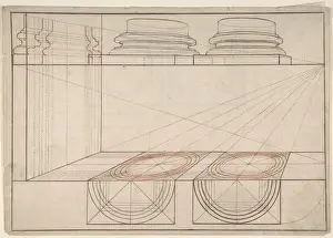Perspective Drawing Techniques Drucke: Architectural Perspective Study Showing Two Column Bases