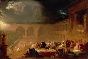 Old Testament Scene Painting Drucke: Belshazzars Feast Signed and dated, lower left: J