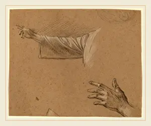 18th Century American Art Drucke: Benjamin West, Study of a Right Arm and a Left Hand, American, 1738-1820, black chalk