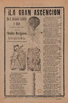 Colorful Vintage Advertisements Drucke: Broadsheet, relating, adventures, Don Joaquin Cantolla y Rico, travels, hot air balloon
