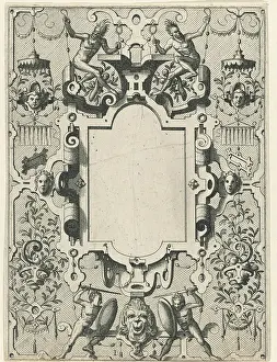 Kartusch mit Rahmen aus Schriftwerk und Gruseln von Johannes oder Lucas van Doetechum