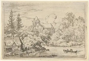 Dutch Engraving Drucke: Casks Planks Back River Engraving second state