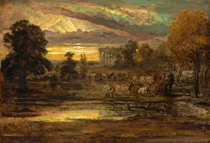 British Landscape Painter Drucke: Cattle at a Pool at Sunrise Signed and dated, lower left: JW RA 1827