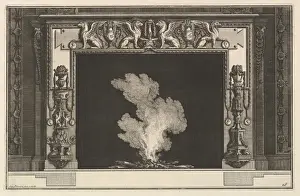 Giovanni Battista Piranesi Etching Drucke: Chimneypiece Affronted griffons lintel candelabra