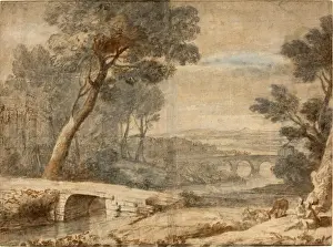 Nach Claude Lorrain, Die Ruhe auf der Flucht nach Ägypten, spätes 17. Jahrhundert, Federhaltung