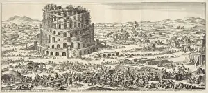 Tower Of Babel Drucke: Construction tower Babel built foreground men