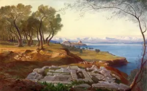 British Oil On Canvas Drucke: Corfu from Ascension signed, Edward Lear, 1812-1888, British