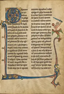 European Middle Ages Artwork Drucke: Decorated Initial Q