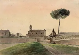 Zeichnungen Drucke, Zeichnung, Ansicht, Kirche, San Pancrazio, Rom, Südlich , Künstler Franz Ludwig Catel