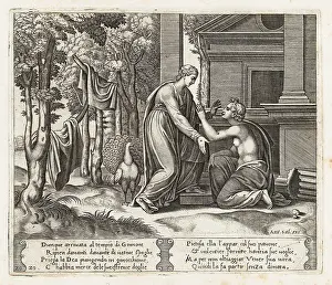 Cupid And Psyche Mythology Drucke: Drawings Prints, Print, Juno, standing left, sends away, Psyche, kneels before, Story