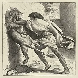 Drucke von Zeichnungen und Drucke, Druck, Samson und der Löwe (Dalziels Bibel-Galerie), Drucker, Verleger, Graveur, Künstler, Nachfolgendes: Camden Press, Scribner und Welford, Dalziel Brothers , Frederic Camden Drucke: Zeichnungen Drucke, Druck, Samson Löwe, Dalziels Bibel-Galerie, Drucker, Verleger