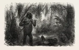 Engraved Vintage Illustration Drucke: A Hunter Killed by a Gorilla