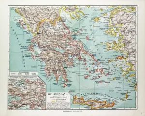 Retro Styled Map Art Drucke: Map of Greece, 1899