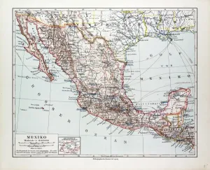 Engraved Map Art Drucke: Map of Mexiko, 1899