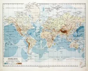 Retro Styled Map Art Drucke: Map of the World, 1899