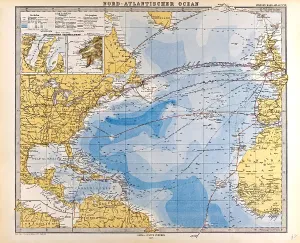 Vintage German Cartography Drucke: North Atlantic Ocean Map Gotha, Justus Perthes, 1872, Atlas