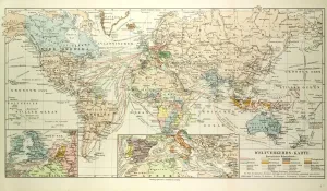 Victorian Era Cartography Drucke: Old Map of the World
