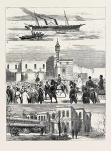 Die Ostfrage, der Sturz von Midhat Pascha: 1. Der Abschied von Midhat Pascha aus Konstantinopel; 2. Ankunft des neuen Großwesirs Edhem Pascha am Sublime Porte; 3. Haus, Harem und Grundstück von Midhat Pascha in Konstantinopel, dasselbe Gebäude in dem Hussein Avni und Raschid Pasha ermordet wurden, Juni 1876