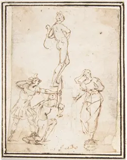 Gerahmter Druck : Vier Figuren-Studien Stehender Bogenschütze 1624-63 Gerahmter Druck : Vier Figuren-Studien Stehender Bogenschütze 1624-63