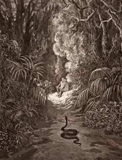 Nineteenth Century Romanticism Drucke: The First Approach of the Serpent, by Gustave Dore