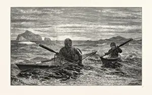 Early 19th Century Artworks Drucke: the First Lesson in Canoeing. by J. E. C. Rasmussen