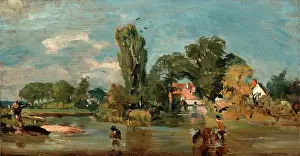 John Constable Oil Paintings Drucke: Flatford Mill, Attributed to John Constable, 1776-1837, British