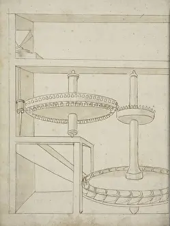 Medieval Architecture Drawings Drucke: Folio 40 mill horizontal water wheel Edificij et
