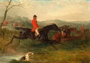 Foxhunting: Clearing a Brook Signed and dated in red paint, lower right: WJ