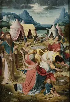 Arkheia Gallery Collection Drucke: Gathering of Manna, inner, right wing of a triptych, Anonymous, c. 1510 - c. 1520