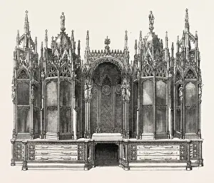 Historic Engraved Illustrations Drucke: Gothic Bookcase, by Leistler