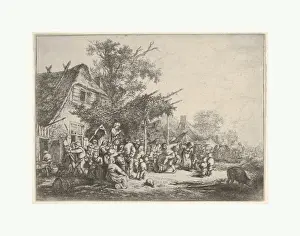 group figures dancing under trellis attached