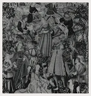 Medieval Life Illustrations Drucke: Hawking party shepherds work