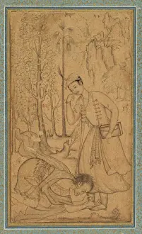 Indian Ink Drawings Drucke: A Holy Man Prostrating Himself Learned Prince